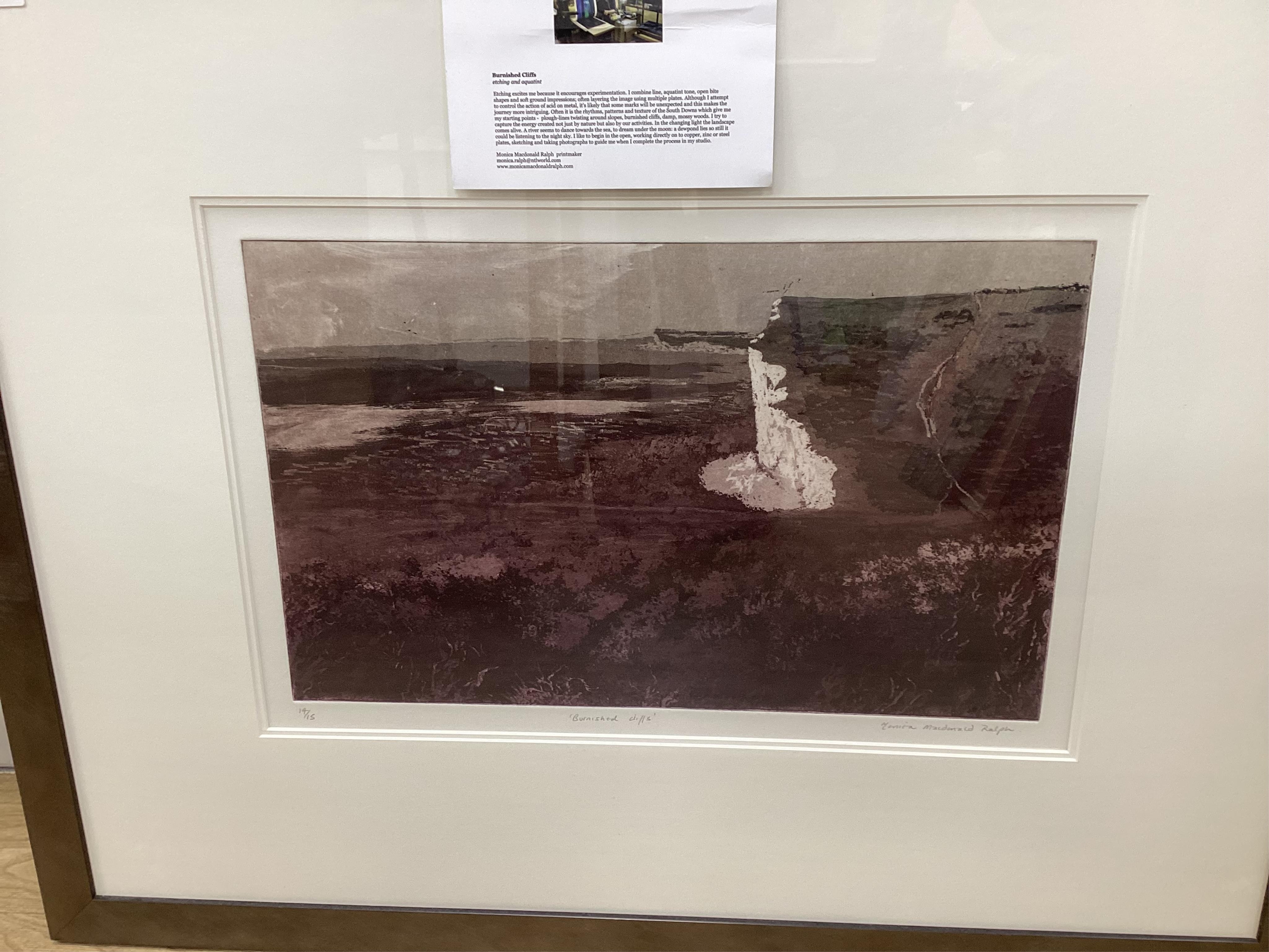 Monica Macdonald Ralph (contemporary), 'Burnished Cliffs', signed in pencil, limited edition 14/15, etching with aquatint, 33 x 51cm